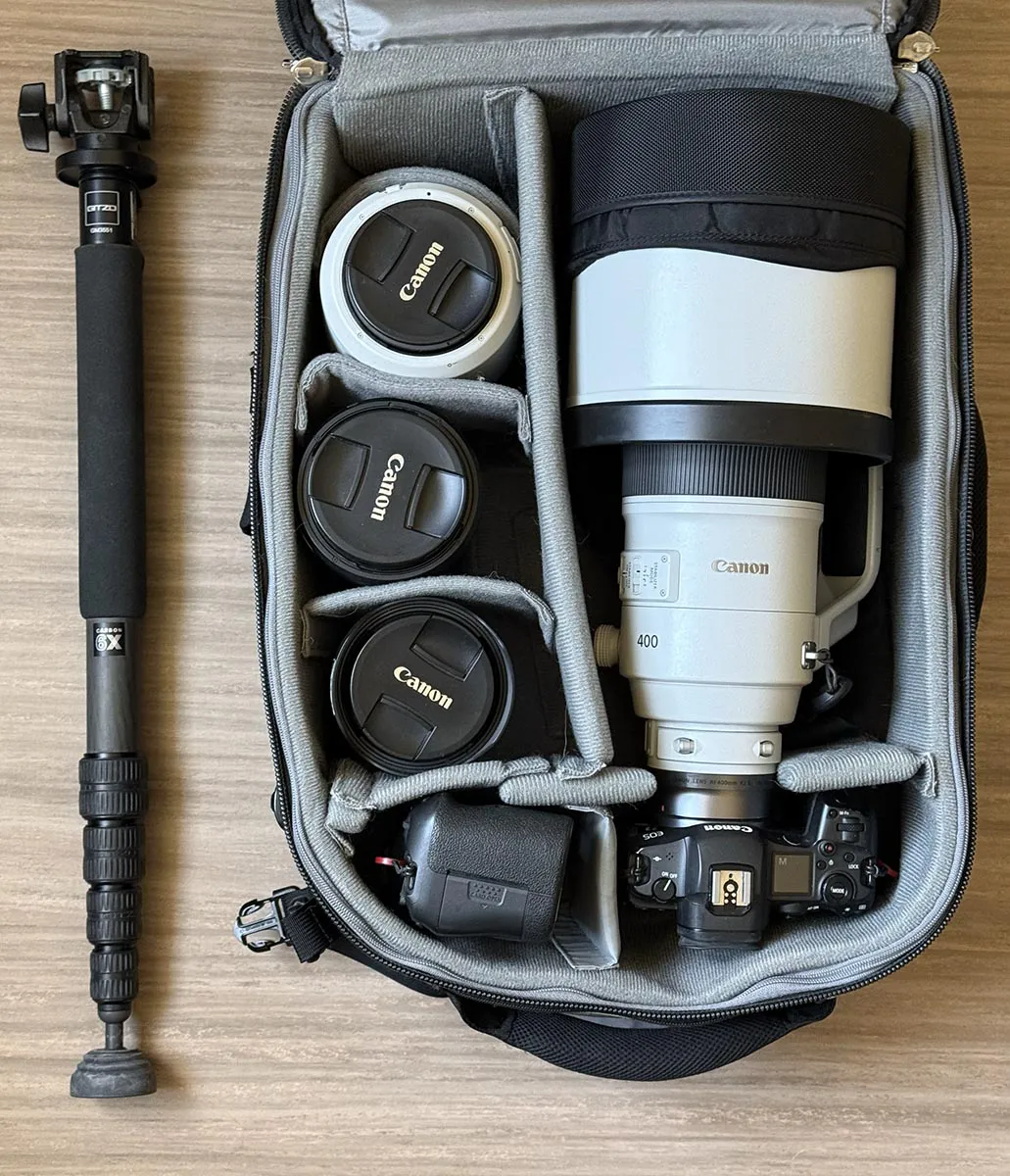 Think Tank Airport TakeOff camera bag with cameras and lenses